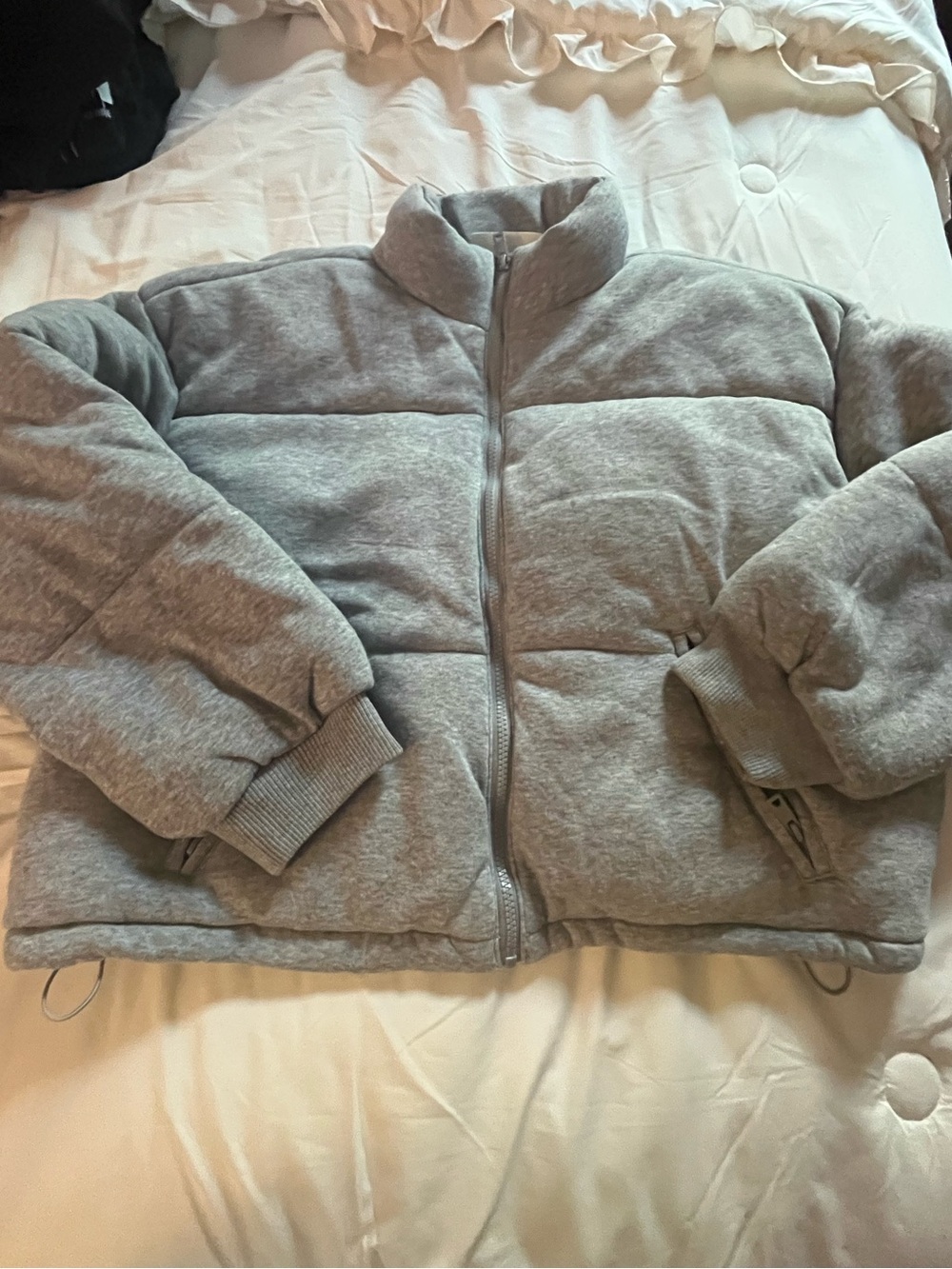 Women's Heather Gray Quilted Puffer Jacket with Stand Collar